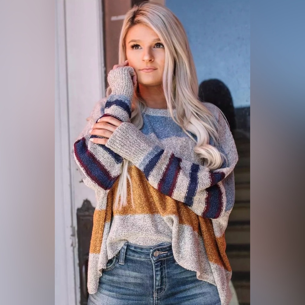 HYFVE Knit Sweater in Blue and Tan (S)